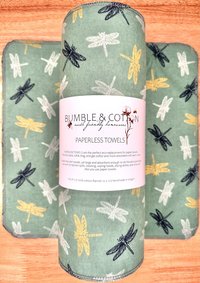 Dragonflies on Green Paperless Towels || Unpaper Towels || Eco-Friendly Gift 12x12 Sheets