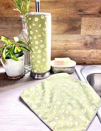 Daisies on sage green Paperless Towels || Unpaper Towels || Eco Sustainable Kitchen