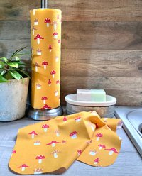 Mushrooms on mustard Paperless Towels || Mushroom Lover Unpaper Towels || 12x12