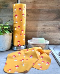 Mushrooms on mustard Paperless Towels || Unpaper Towels || Eco Sustainable Kitchen Gifts || Mushroom Cloth Napkins 12x12 Sheets