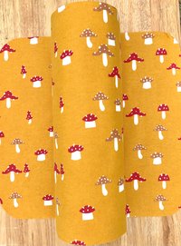 Mushrooms on mustard Paperless Towels || Unpaper Towels || Eco Sustainable Kitchen Gifts || Mushroom Cloth Napkins 12x12 Sheets