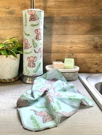 Elephants on blue Paperless Towels || Unpaper Towels || Eco Kitchen Gift 12x12 Sheets