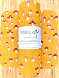 Mushrooms on mustard Paperless Towels || Mushroom Lover Unpaper Towels || 12x12