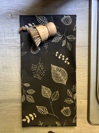 Leaves•Sprigs&Acorns on Black Chef Towel || Nature Inspired Kitchen Towel