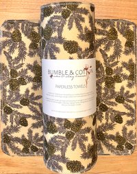 Pinecones & Branches 12x12 Paperless Towels || Unpaper Towels || Eco Kitchen Botanical Gift