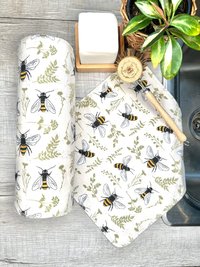 Bees + Plants Paperless Towels || 6 or 12 Unpaper Towels || Washable Wipes 12x12