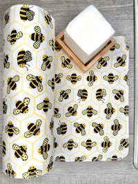 Bumblebees on white Paperless Towels || 6 or 12 Unpaper Towels 12x12 || Eco Sustainable Kitchen Goods