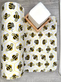 Bumblebees on white Paperless Towels || Unpaper Towels || Eco Sustainable Kitchen Goods 12x12 Sheets