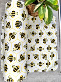 Bumblebees on white Paperless Towels || 6 or 12 Unpaper Towels 12x12 || Eco Sustainable Kitchen Goods