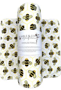 Bumblebees on white Paperless Towels || 6 or 12 Unpaper Towels 12x12 || Eco Sustainable Kitchen Goods
