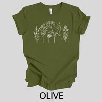 Flower Line Tee Shirt || Wildflowers T-shirt || Gender Neutral Gift || Nature Eco Tee