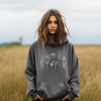Flower Line Hoodie || Wildflower Hoodie || Wildflower Hooded Sweatshirt