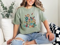 GROW Unisex Flower T-shirt || Boho Vintage Wildflower Tee || Cottagecore Tee Shirt Gift