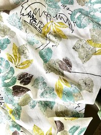 Linen Deadstock Yardage || Botanical Lightweight Linen || Botanical Nature Textile Fabric