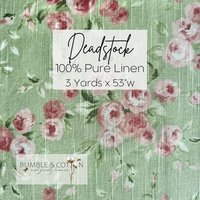 Linen Deadstock Yardage || Vintage Floral on Green
