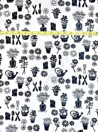 Linen Deadstock Yardage || Gardener’s Delight Black on White 