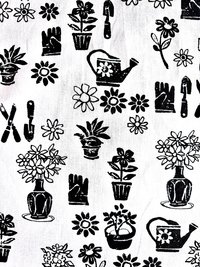 Linen Deadstock Yardage || Gardener’s Delight Black on White 