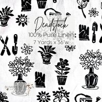 Linen Deadstock Yardage || Gardener’s Delight Black on White 