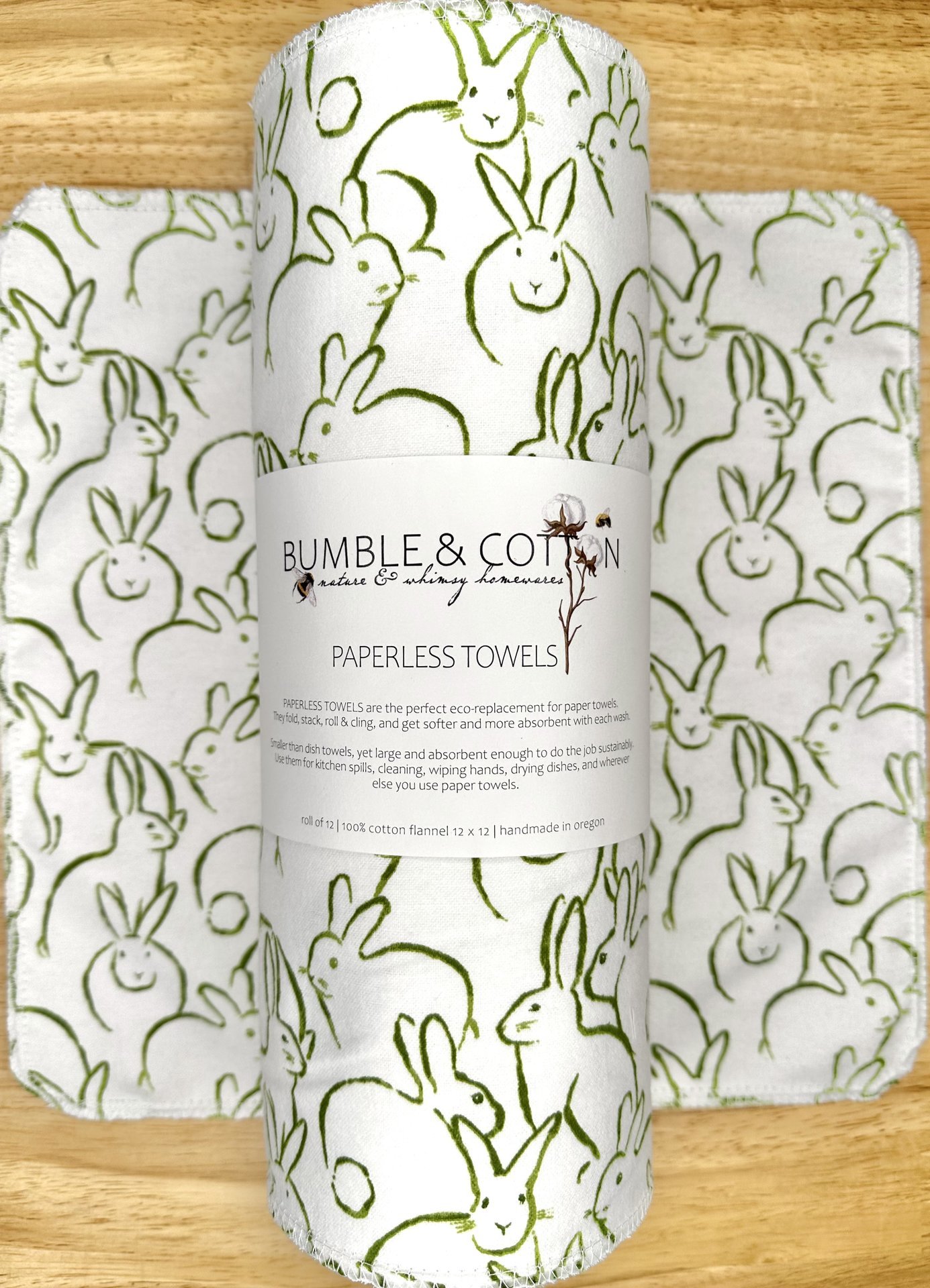 Bunnies Paperless Towels || Unpaper Towels || Eco Kitchen Botanical Gift 12x12 Sheets