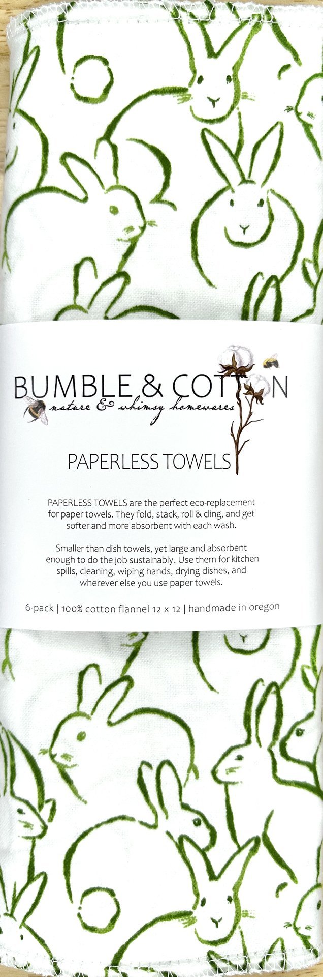 Bunnies Paperless Towels || Unpaper Towels || Eco Kitchen Botanical Gift 12x12 Sheets