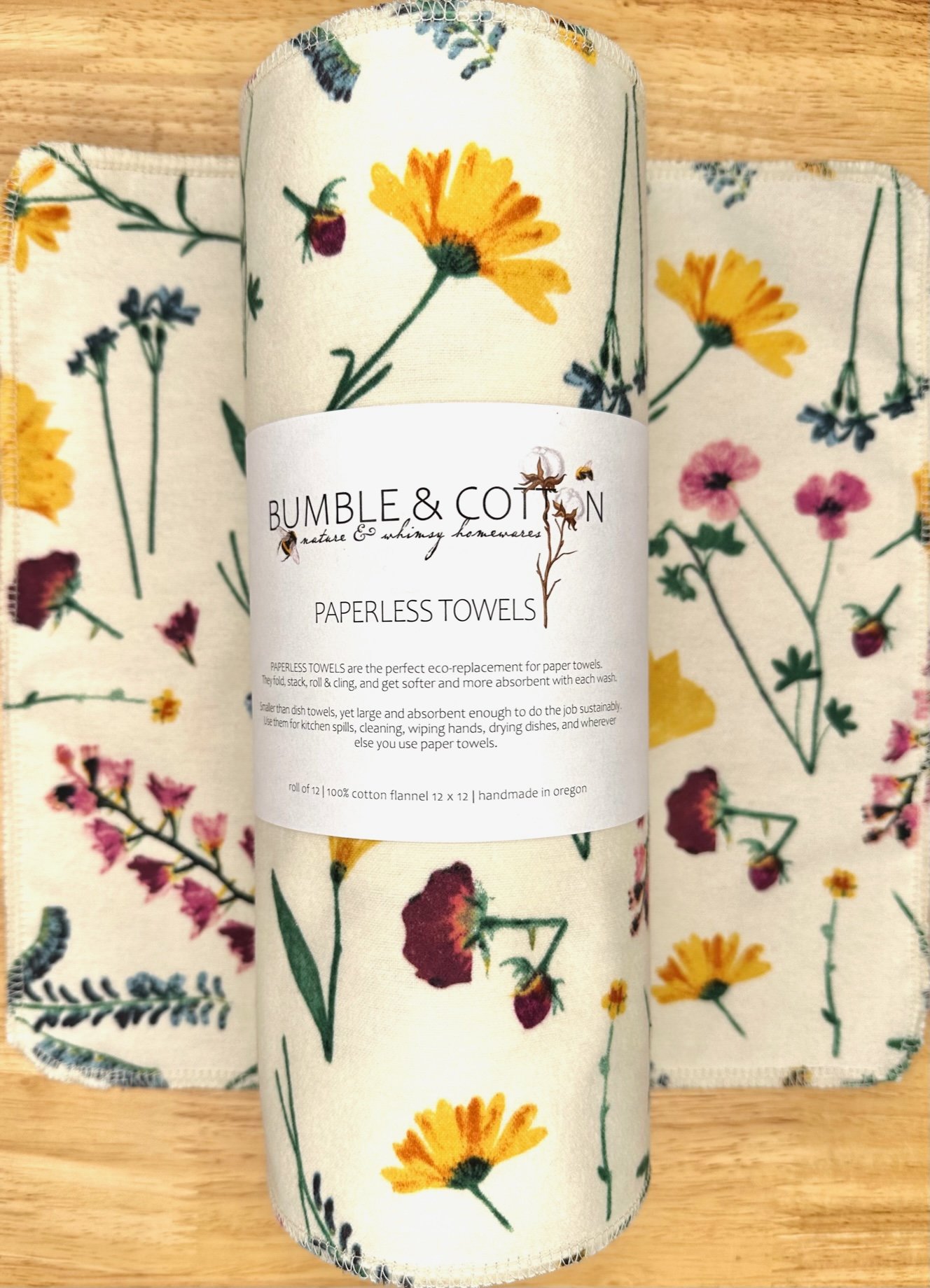 Pressed Flowers Paperless Towels || Unpaper Towels || Eco Kitchen 12x12 Sheets || Flower Gift for her