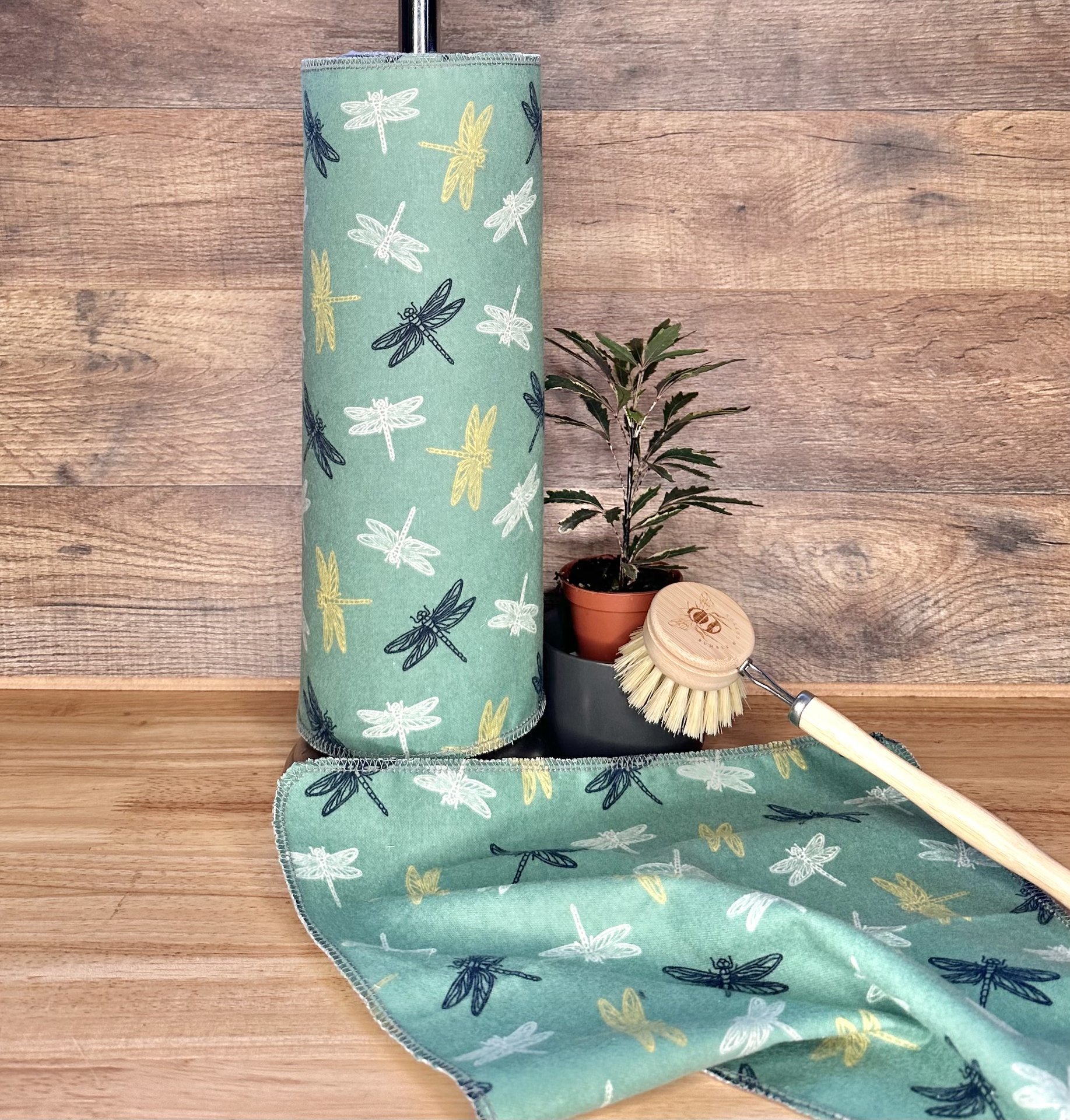 Dragonflies on Green Paperless Towels || Unpaper Towels || Eco-Friendly Gift 12x12 Sheets
