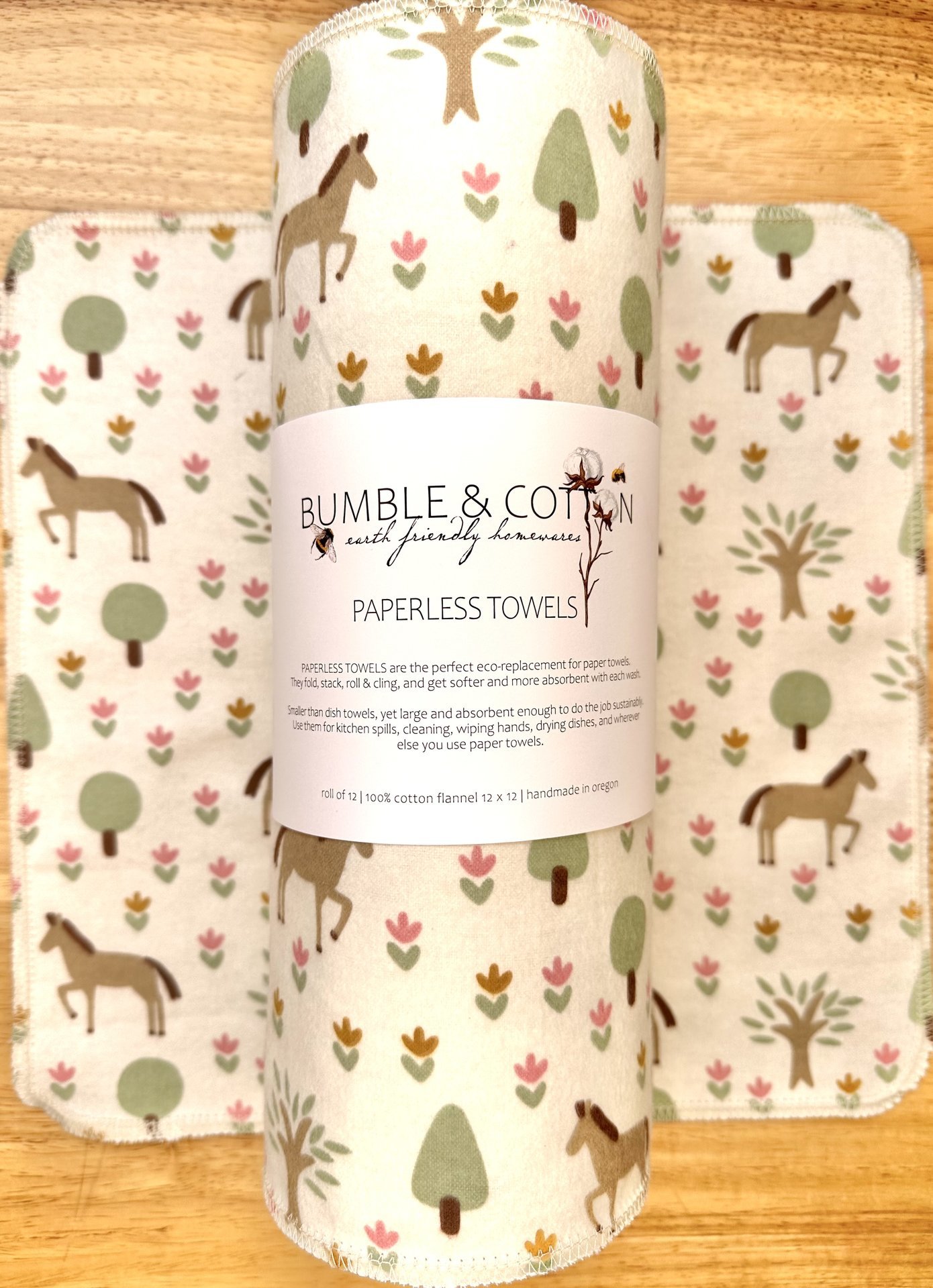 Horses & Trees Paperless Towels || Horse Unpaper Towels || 12x12 Sheets || Eco Gift || Horse Lover Gift