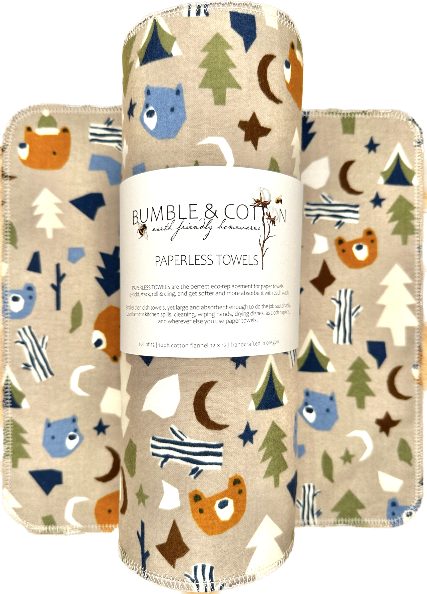 Bears & Wilderness Paperless Towels || Unpaper Towels || Zero Waste Camping 12x12 Sheets