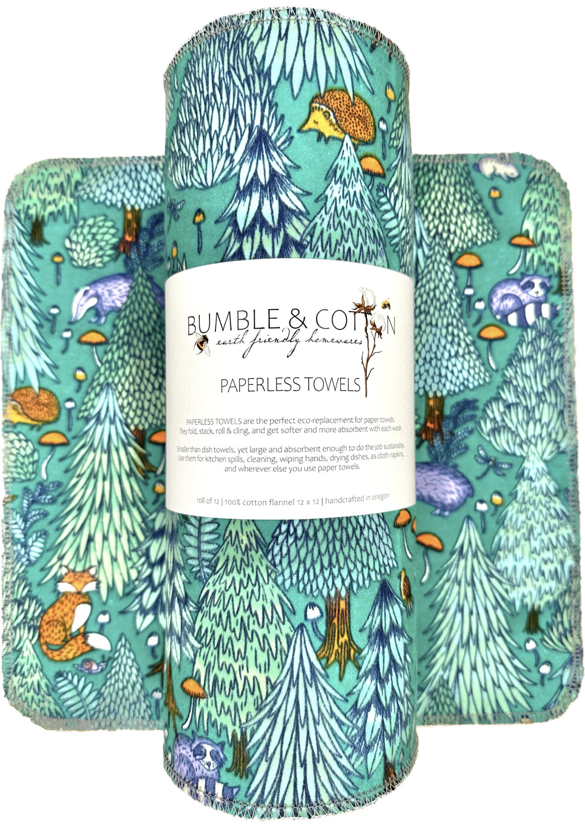 Woodland Forest Animals Paperless Towels || Unpaper Towels || Eco Kitchen Gifts || 12x12 Sheets