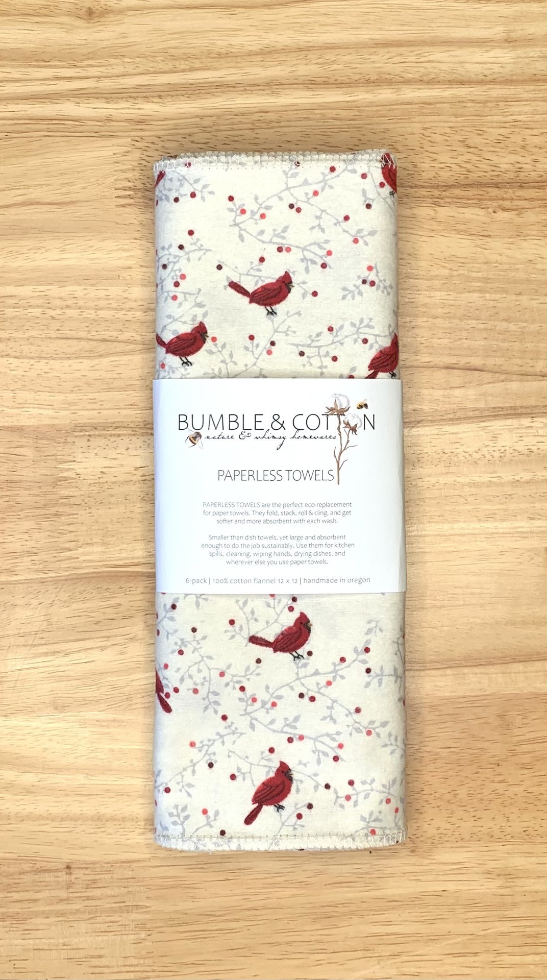 Cardinal Birds Paperless Towels || Unpaper Towels || Eco Sustainable Zero Waste Kitchen 12x12 Sheets