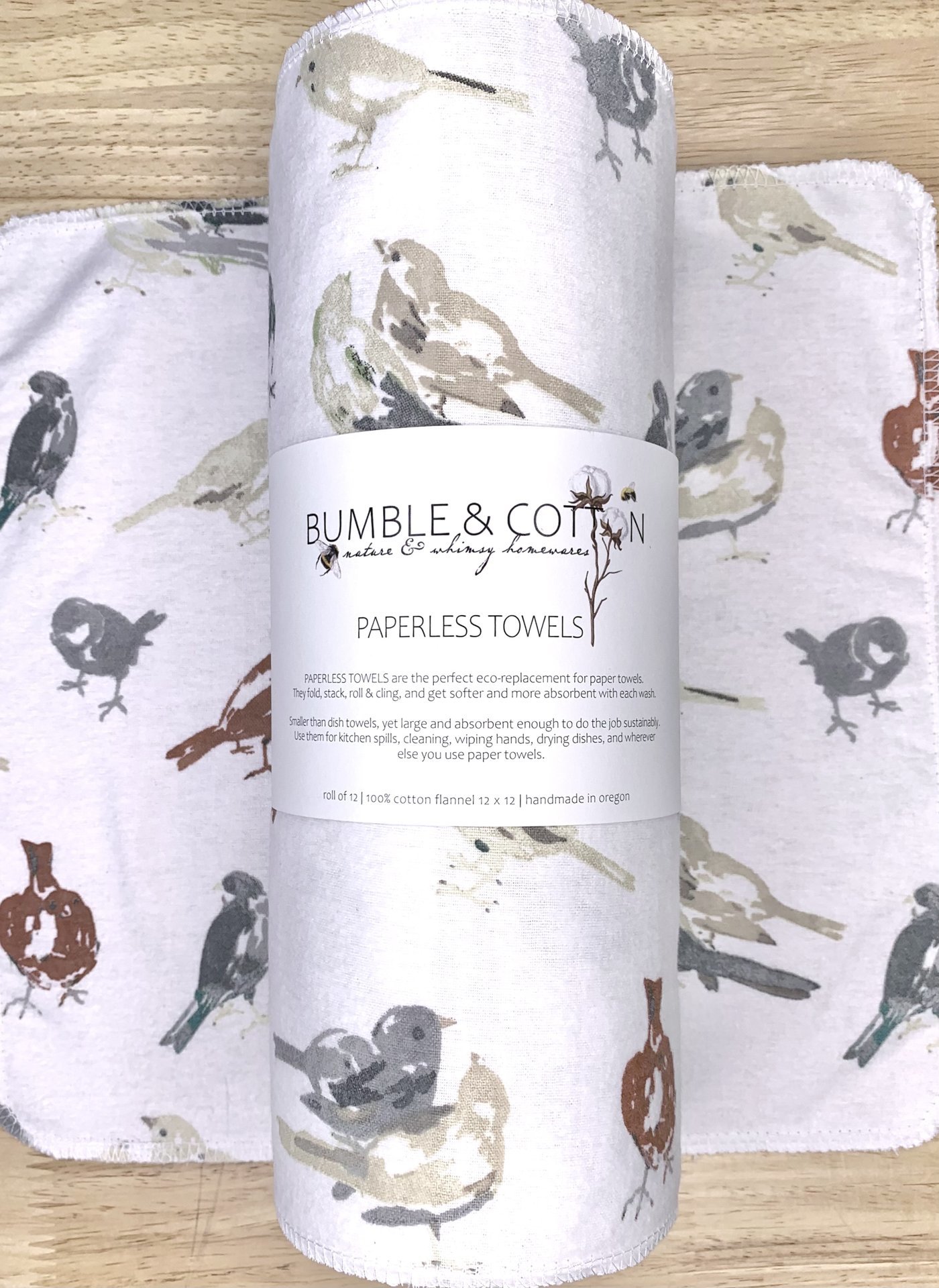 Birds Paperless Towels || Unpaper Towels || Eco-Friendly Gift 12x12 Sheets