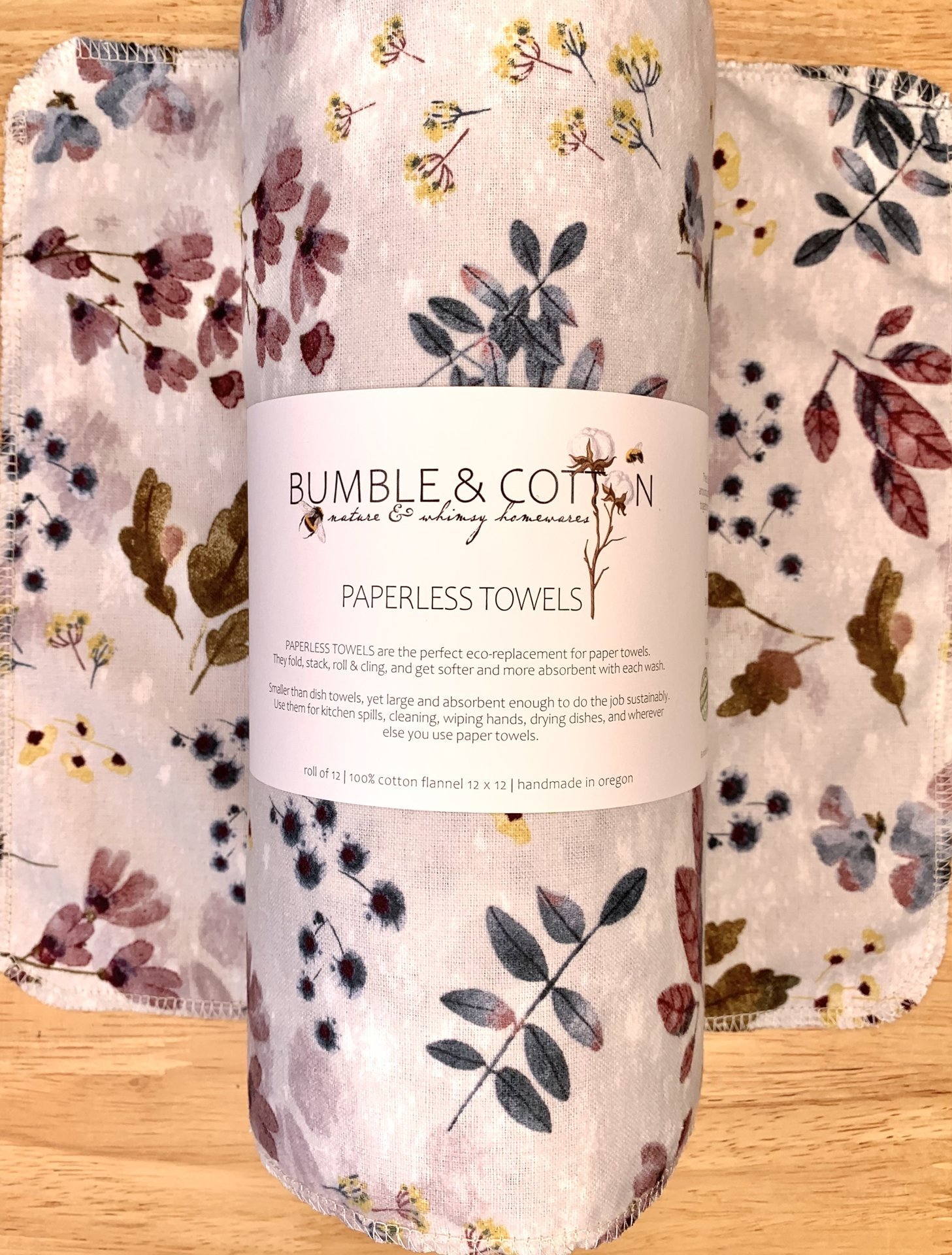 Botanical Leaves Paperless Towels || Unpaper Towels || Eco Kitchen Gift Botanical || 12x12 Sheets