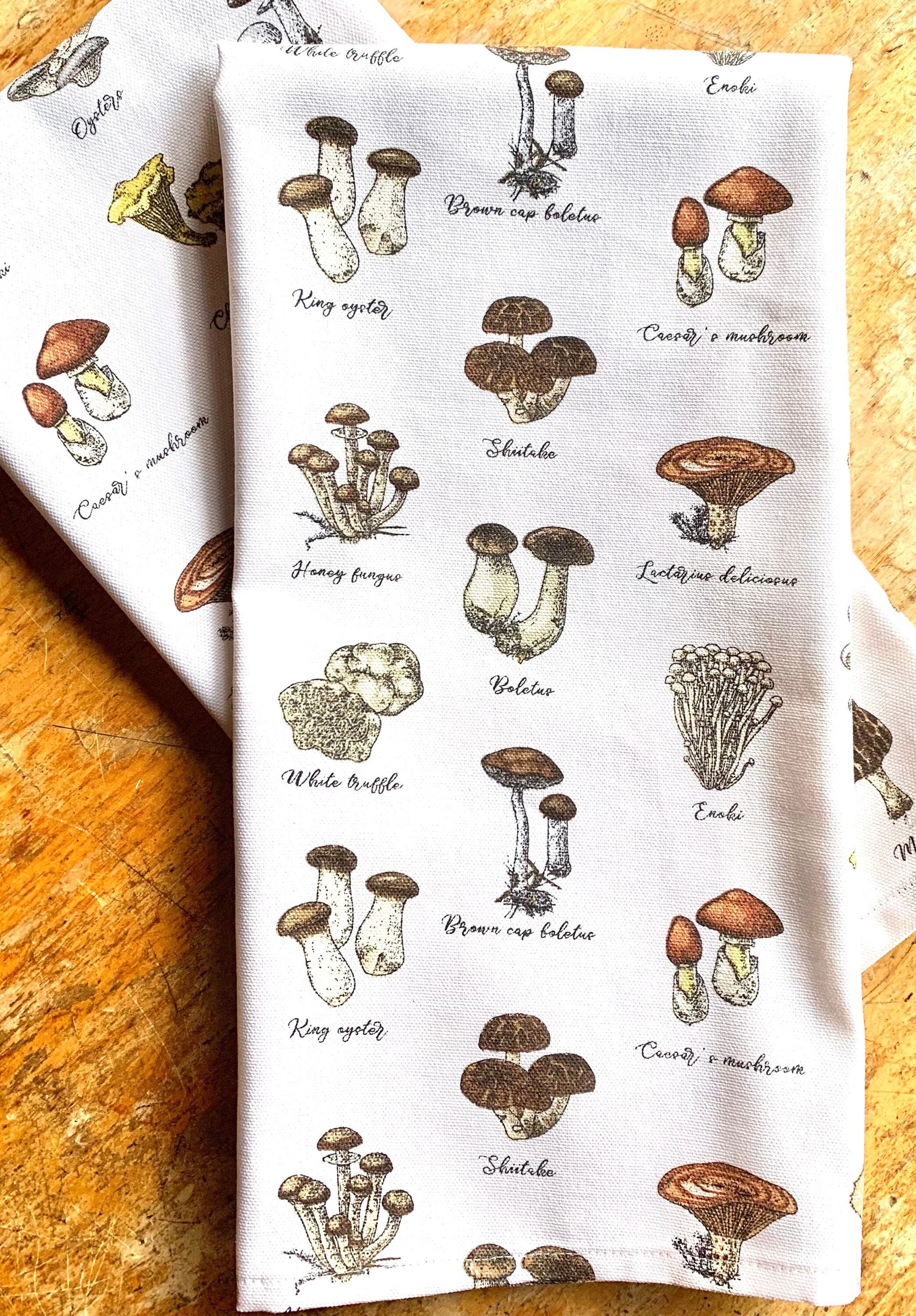 Wild Mushroom Illustrations Chef Towel || Nature Inspired Kitchen Towel