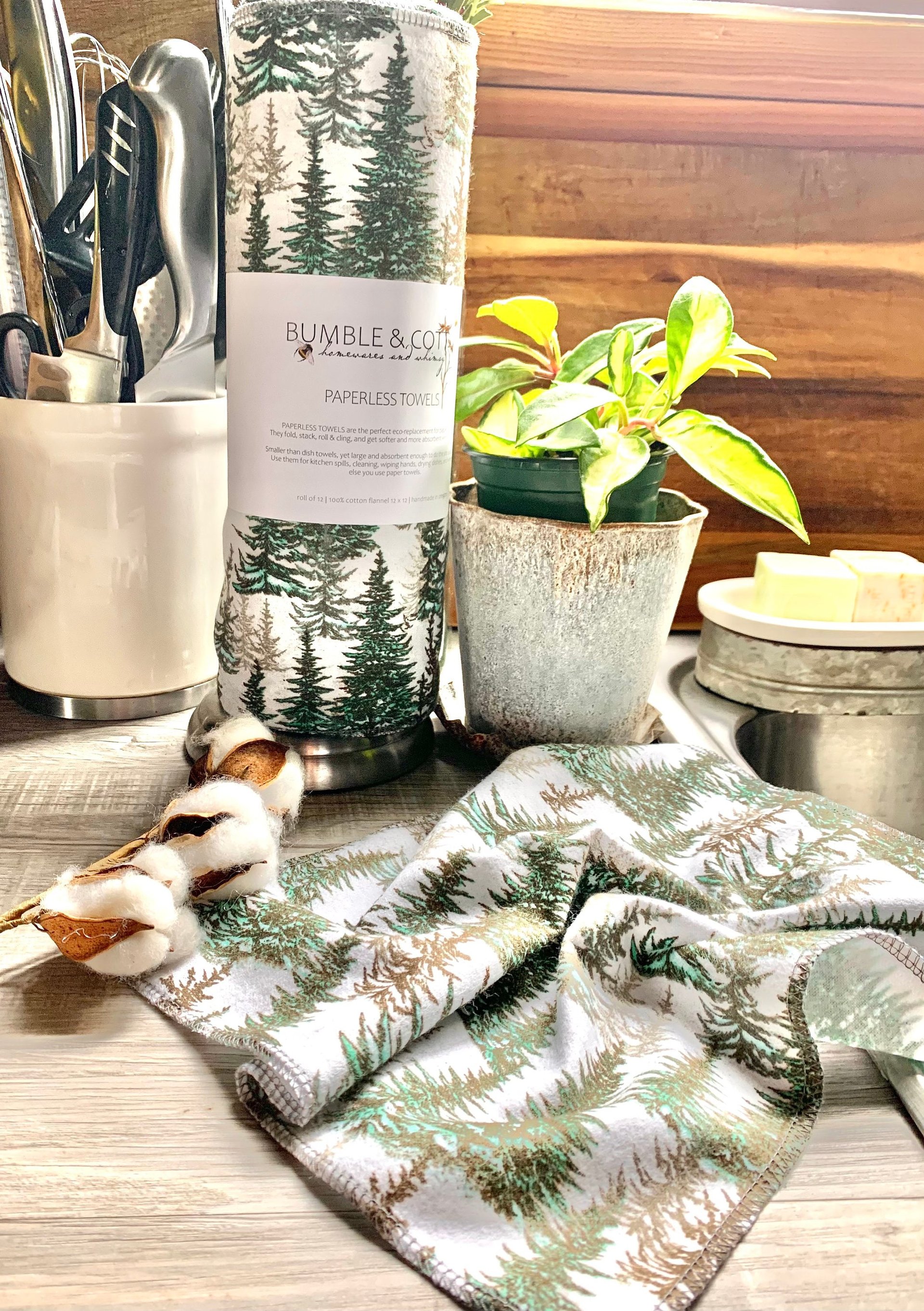 Evergreen Forest Paperless Towels || Unpaper Towels with Pine Trees ||  Re-useable Napkins