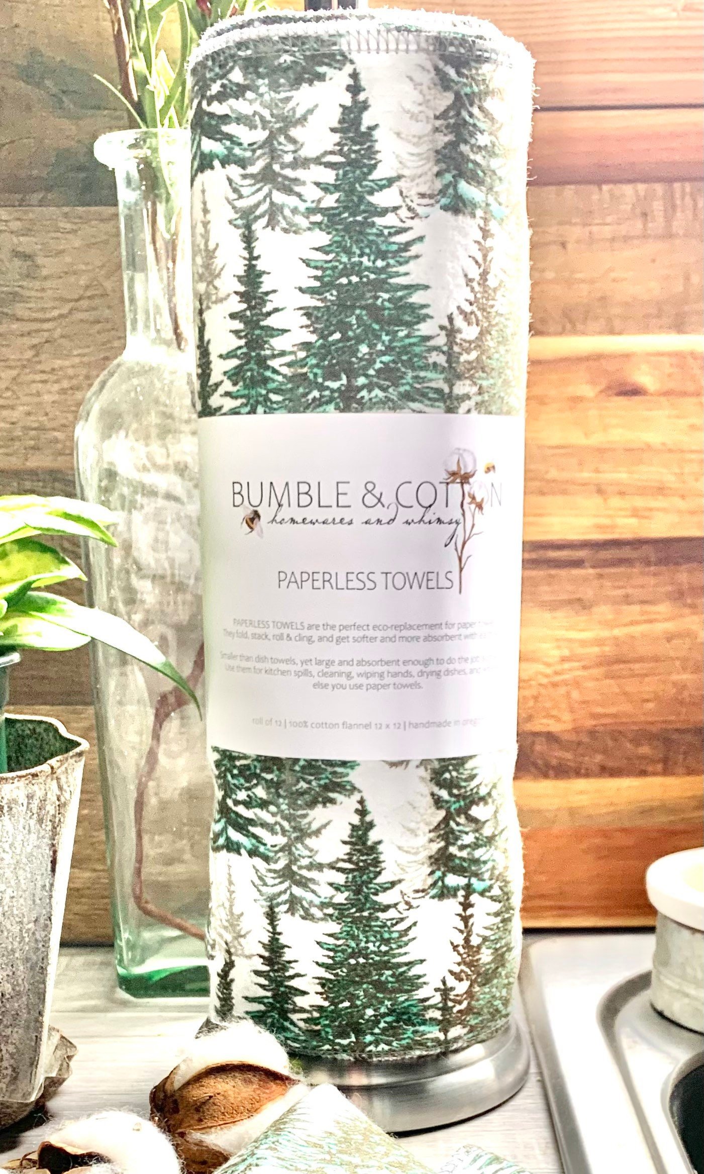 Evergreen Forest Paperless Towels || Unpaper Towels with Pine Trees ||  Re-useable Napkins