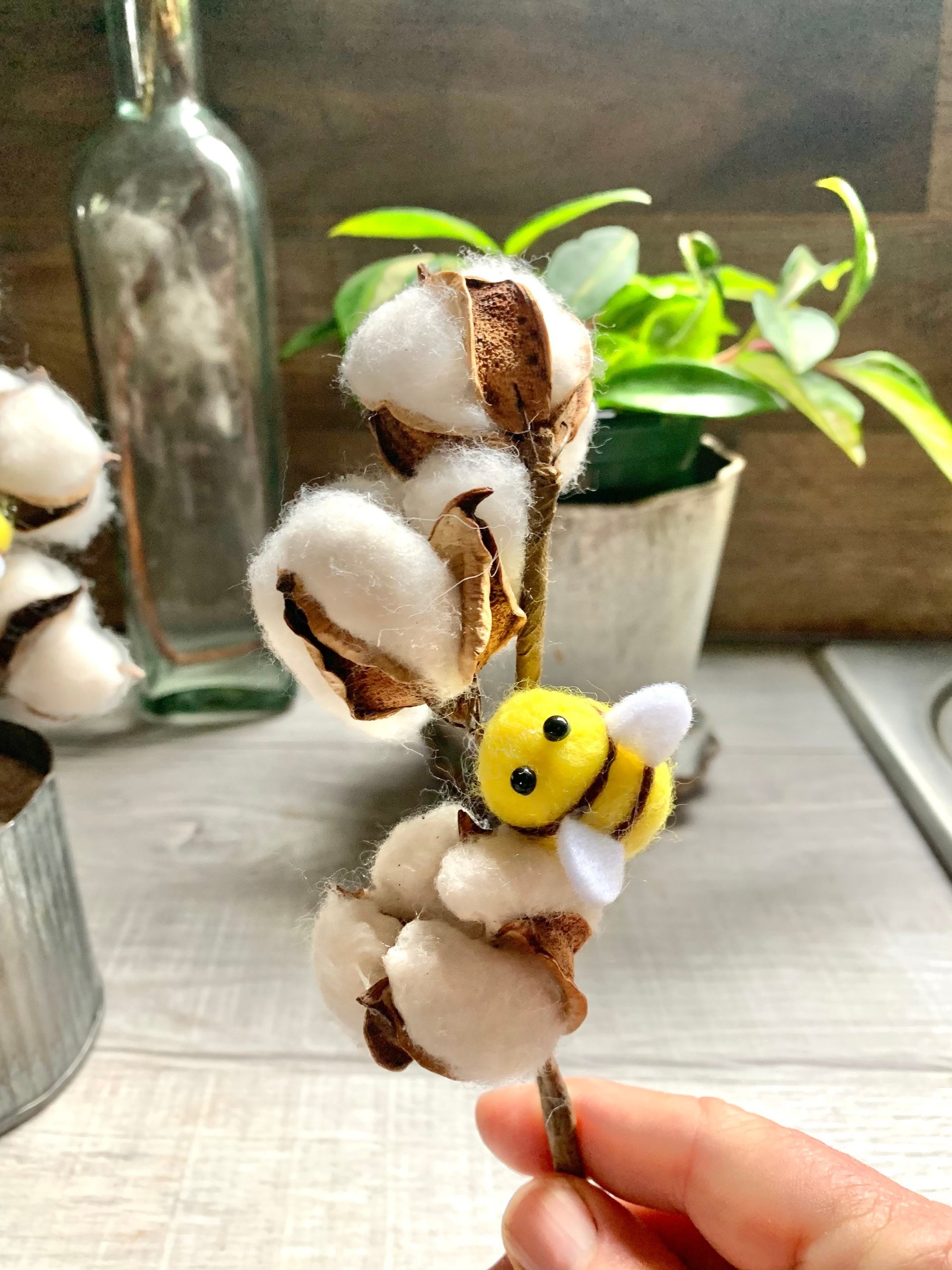 Bumble Bee & Cotton Boll Stalk