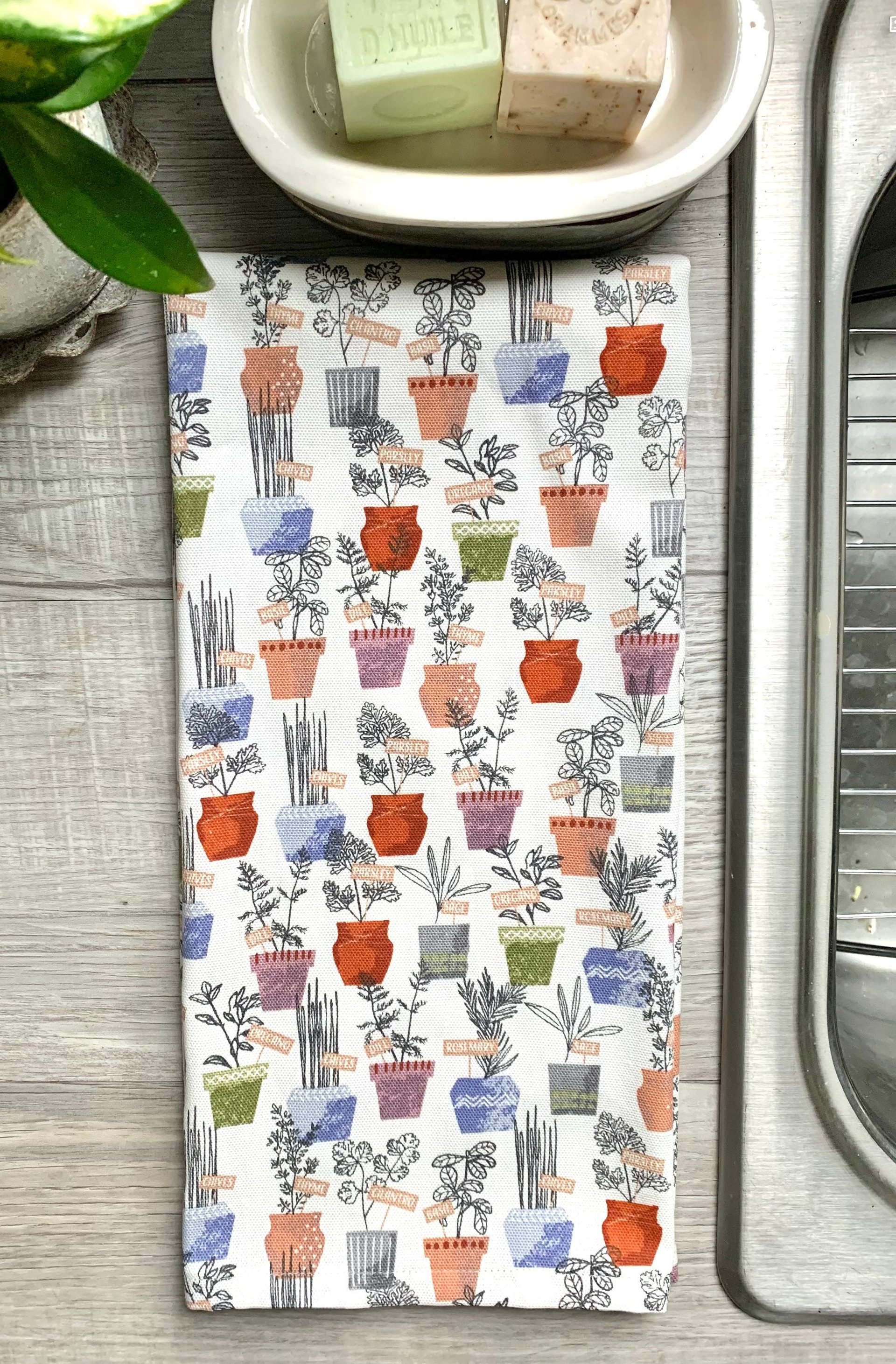Potted Herbs Chef Towel || Herb Lover Kitchen Towel || Flour Sack Towels