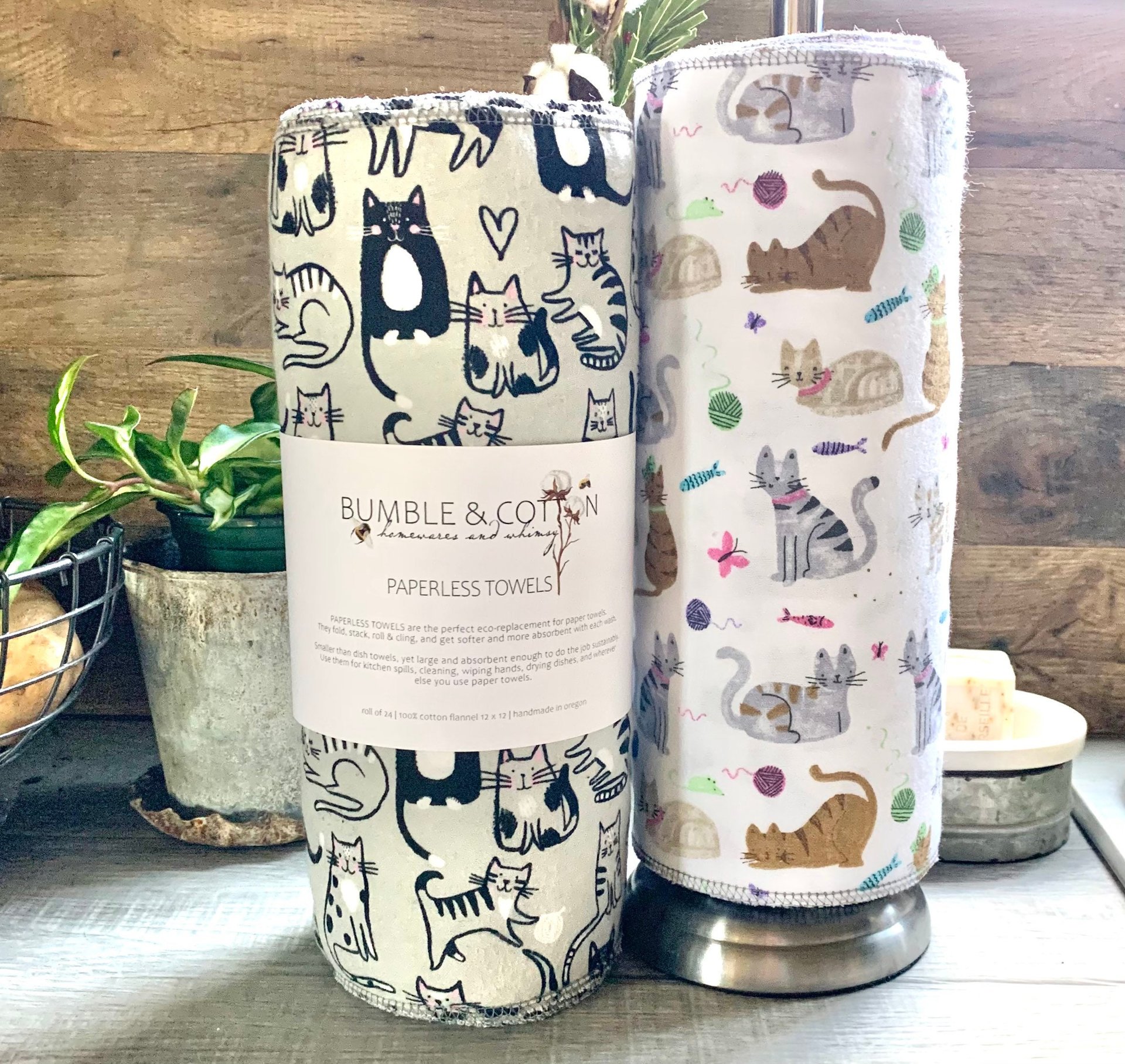 Cats on grey Paperless Towels || Unpaper Towels || Eco Sustainable
