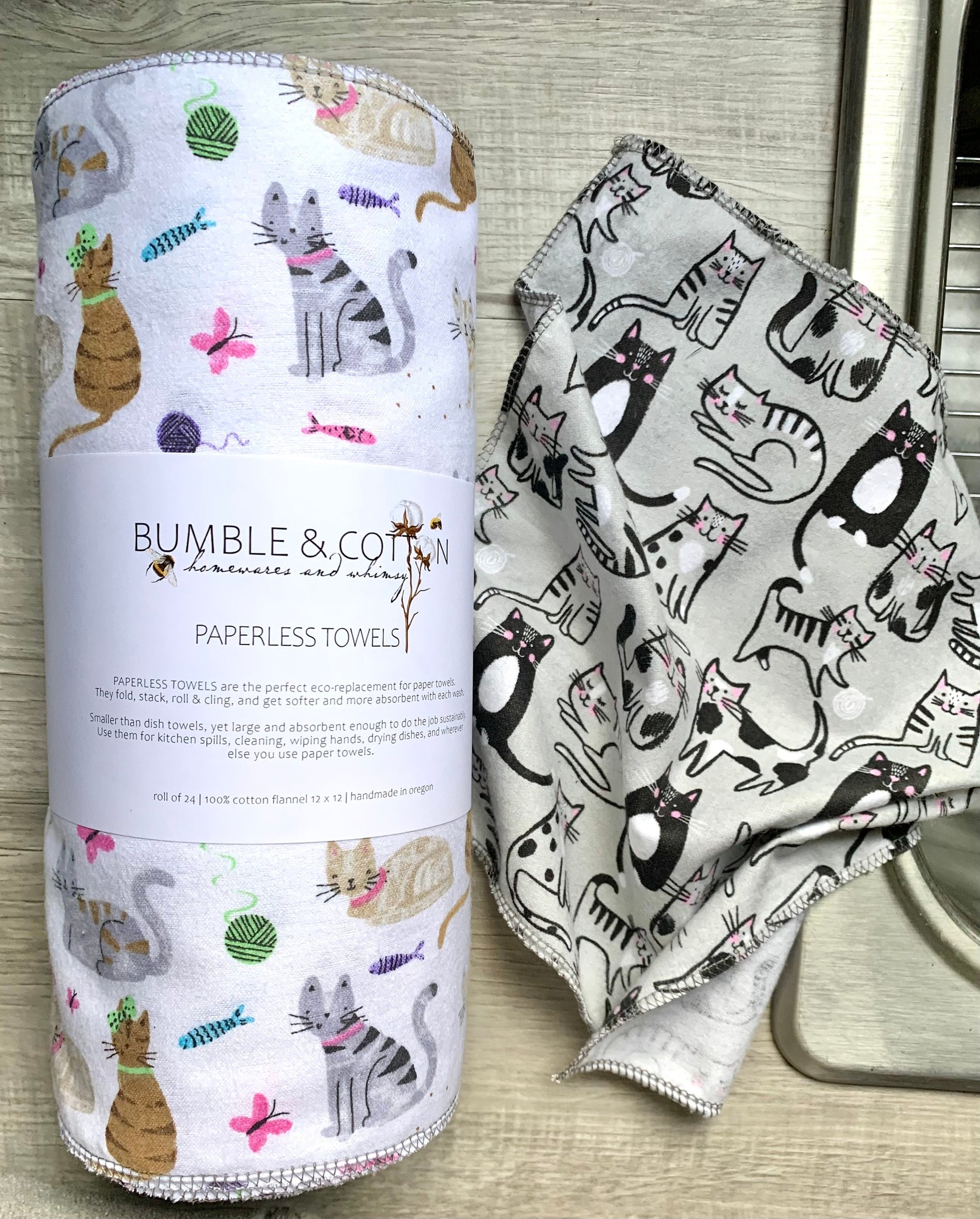 Cat Lover Paperless Towels || Unpaper Towels || Eco Sustainable Gift || 12x12 Sheets