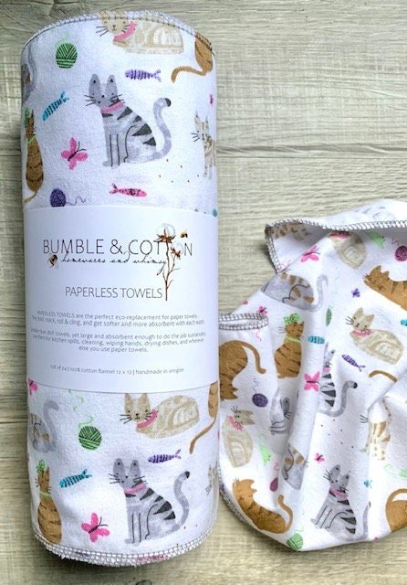 Cats on grey Paperless Towels || Unpaper Towels || Eco Sustainable