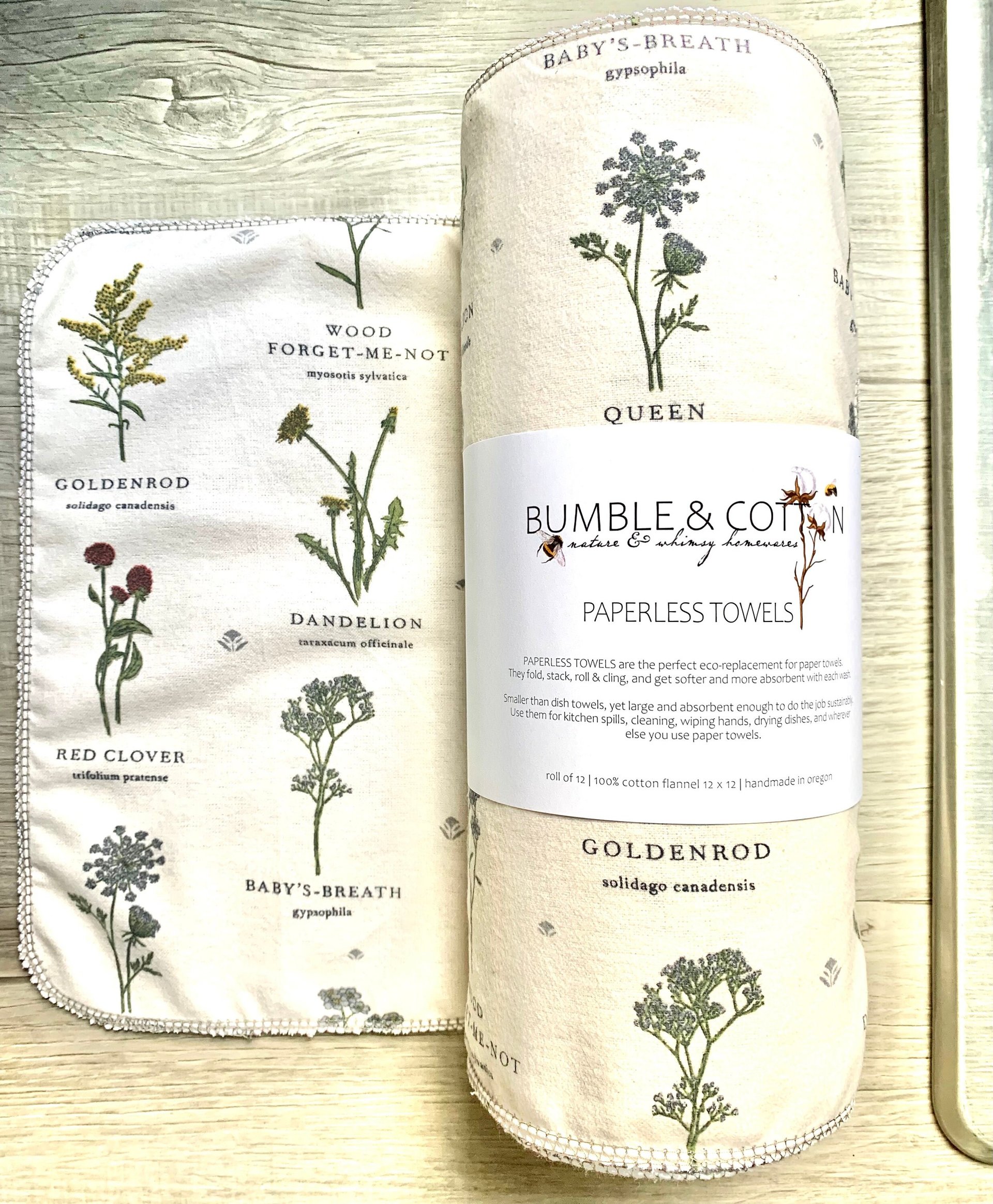 Botanical Flowers Paperless Towels || Unpaper Wildflowers || Sustainable Kitchen Goods || Cloth Napkins