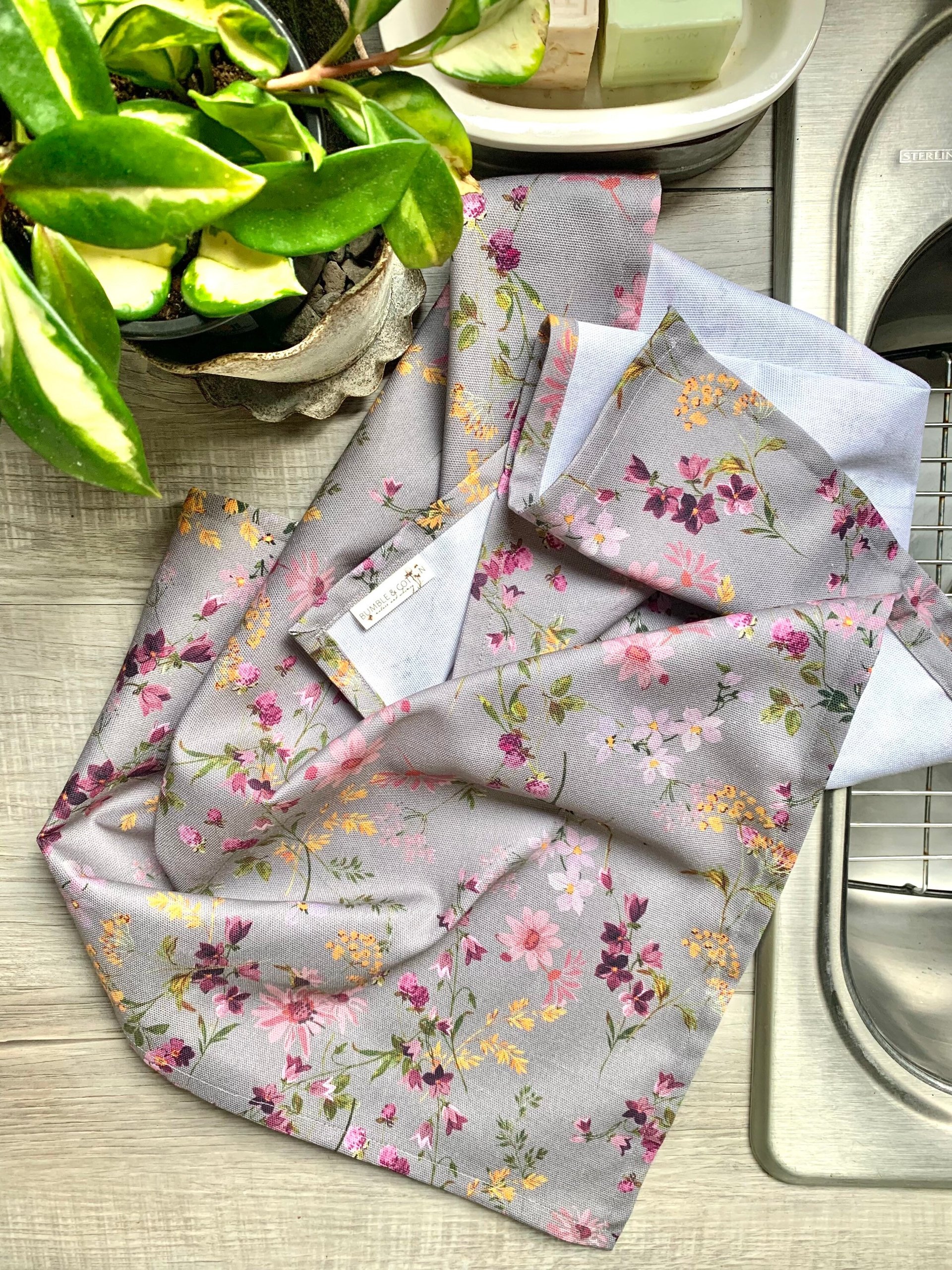 Wildflowers on Grey Chef Towel || Nature Inspired Kitchen Towel
