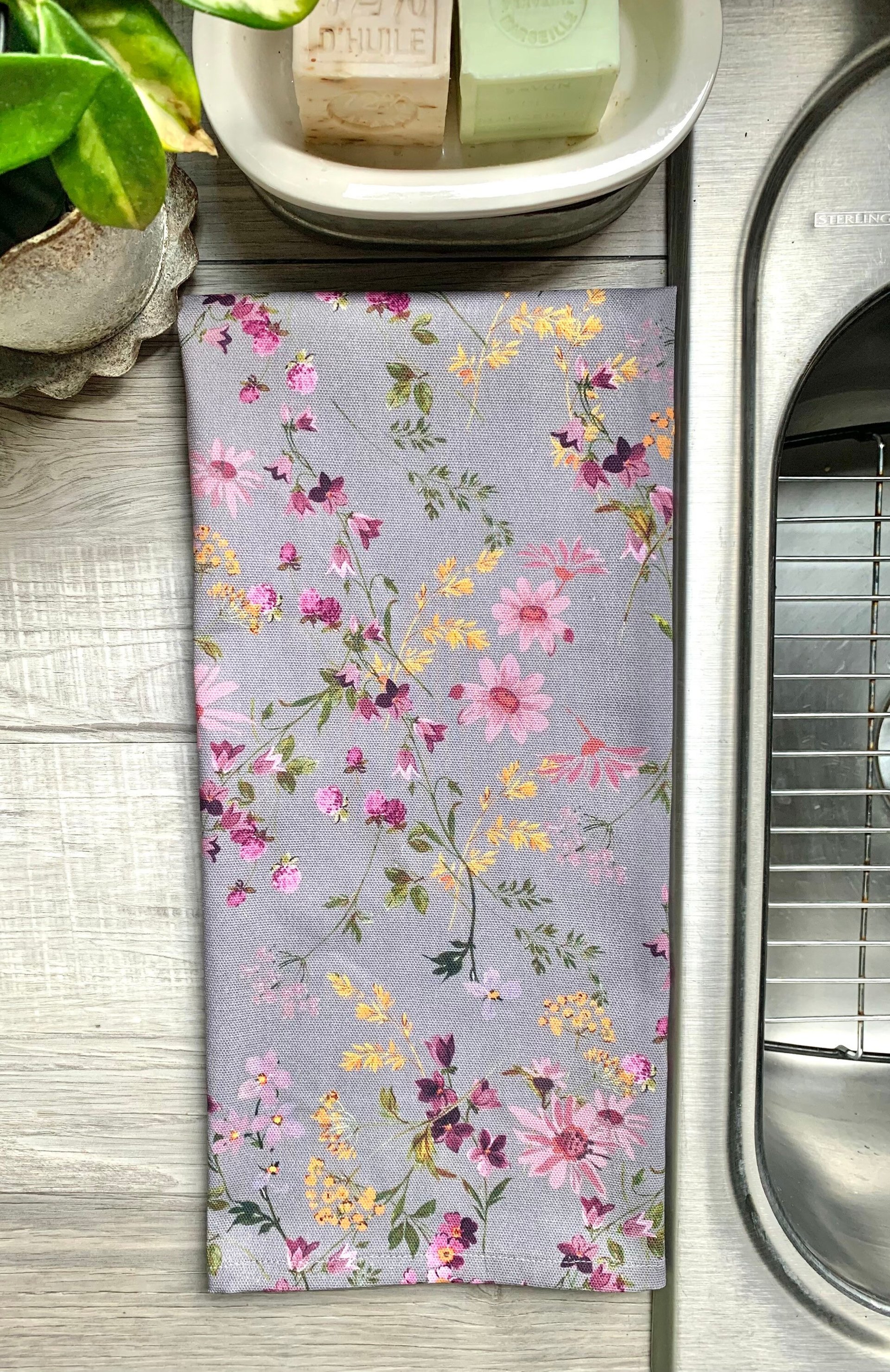 Wildflowers on Grey Chef Towel || Nature Inspired Kitchen Towel