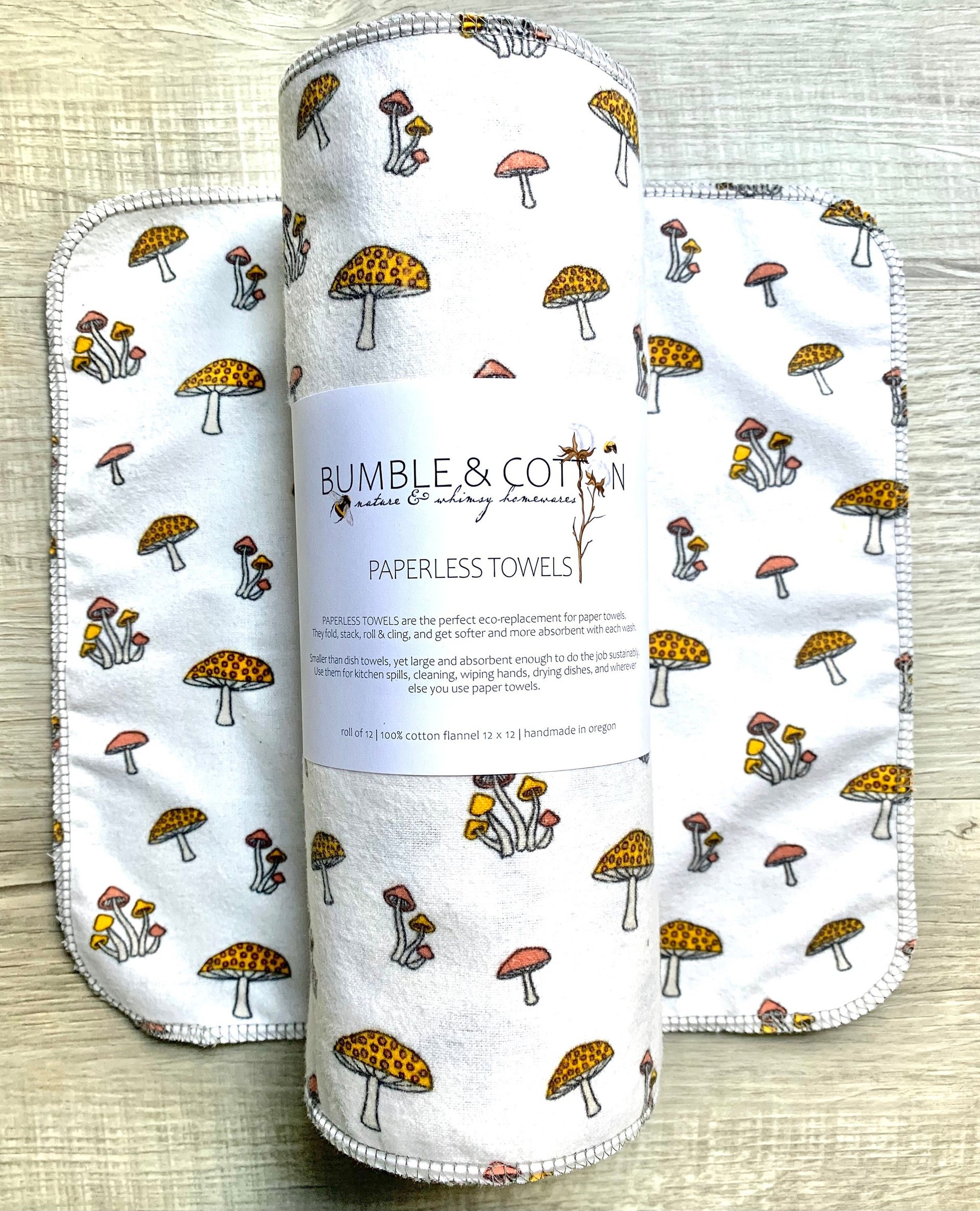Funny Mushrooms Paperless Towels || Unpaper Towels || Eco Sustainable Zero Waste Kitchen || Mushroom Cloth Napkins 12x12 Sheets