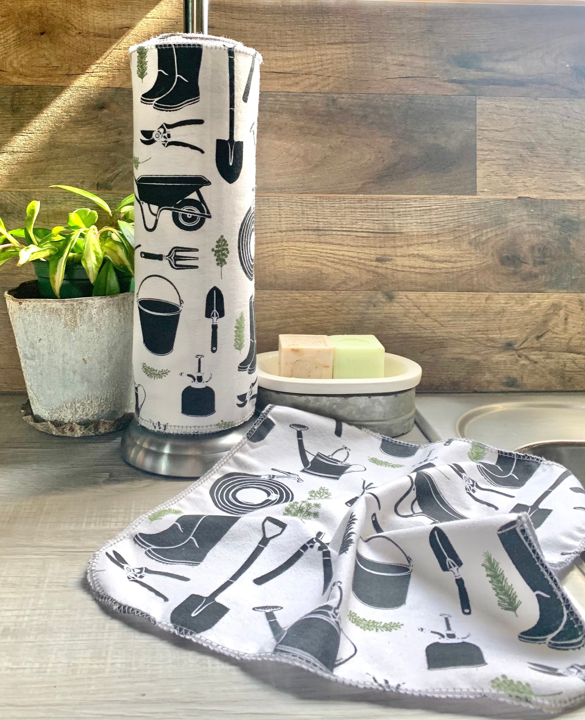 Gardening Tools Paperless Towels || Unpaper Towels || Eco Kitchen || Cloth Napkins 12x12 Sheets || Gardener Lover Gift