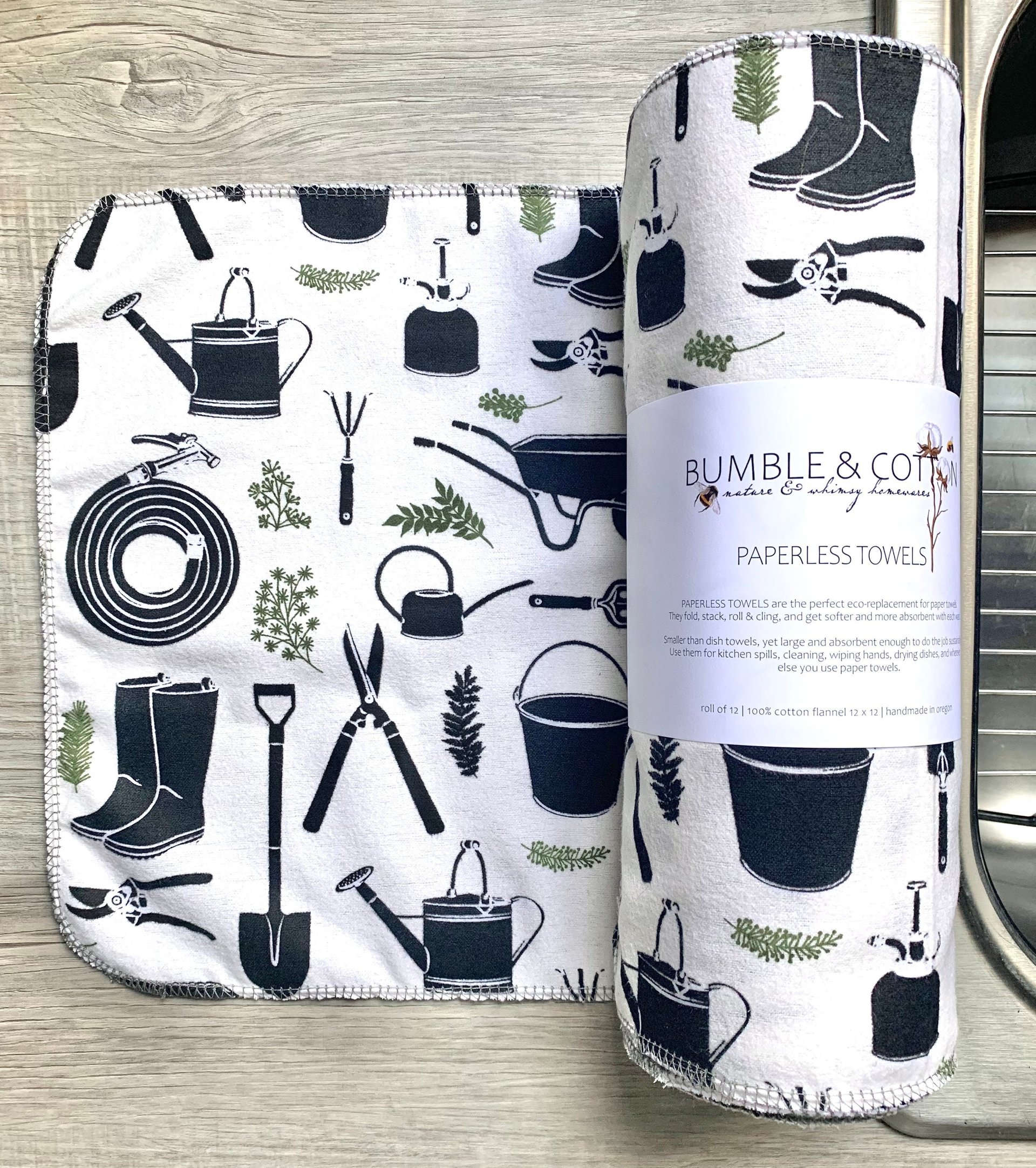 Gardening Tools Paperless Towels || Unpaper Towels || Eco Kitchen || Cloth Napkins 12x12 Sheets || Gardener Lover Gift