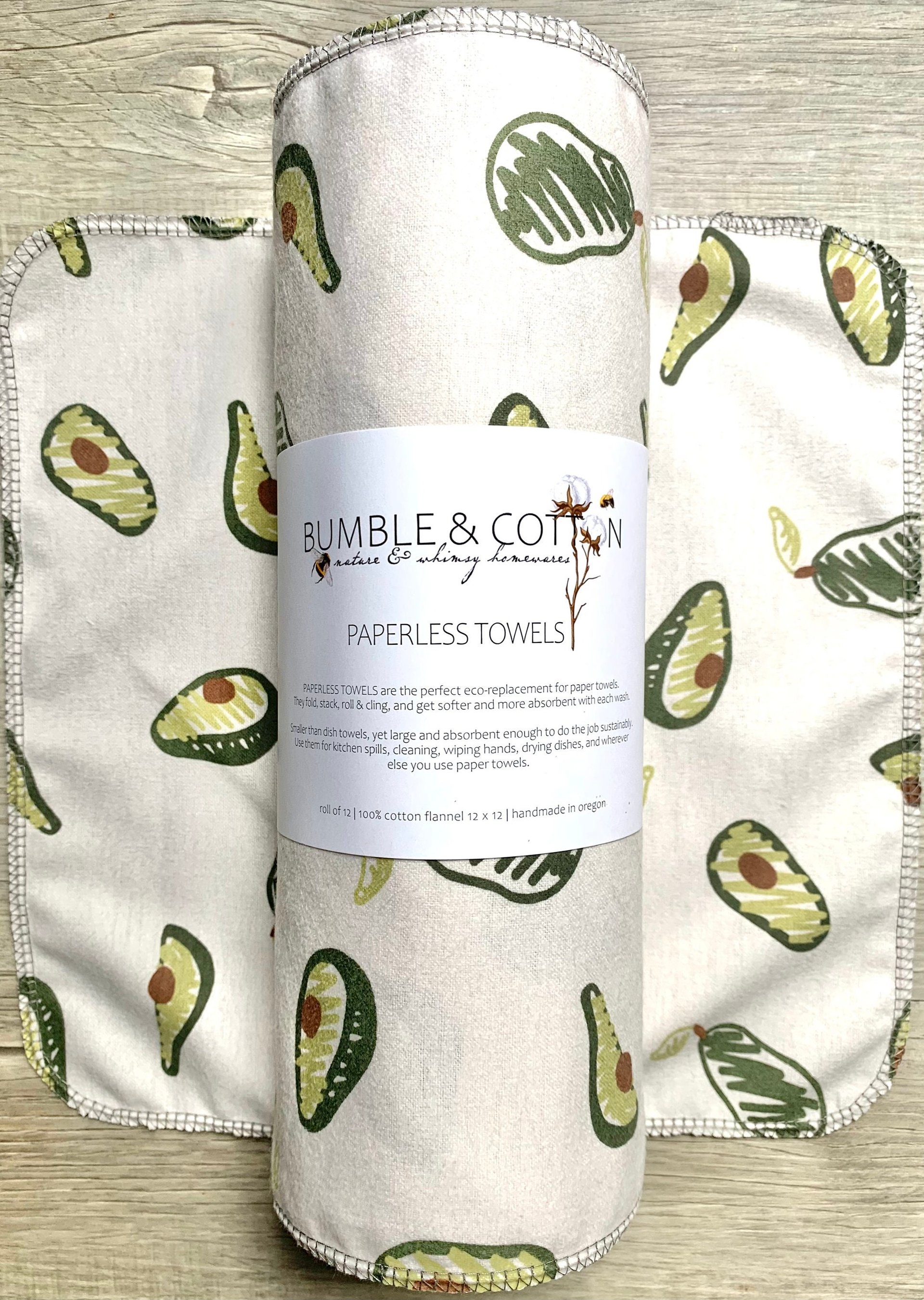 Avocado Paperless Towels || Unpaper Towels || Eco Sustainable Zero Waste Kitchen 12x12 Sheets