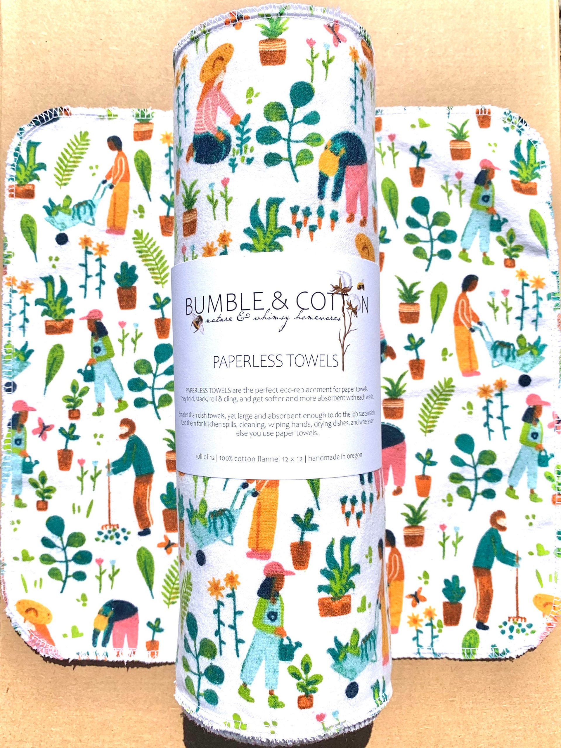 Garden Time Paperless Towels || Unpaper Towels || Eco Sustainable Zero Waste Kitchen 12x12 Sheets