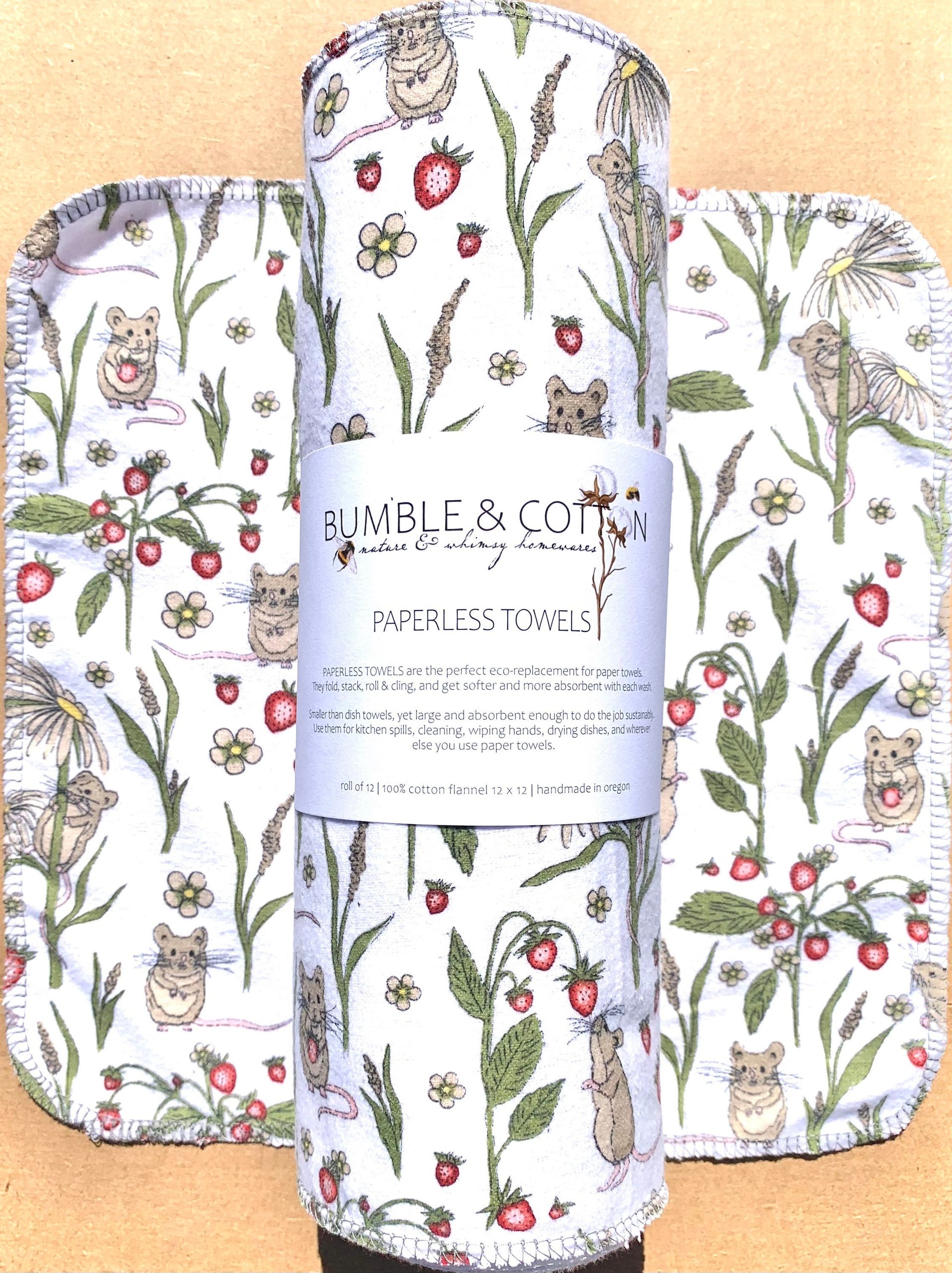 Mouse&Berries Paperless Towels || Unpaper Towels || Zero Waste Kitchen 12x12 Sheets