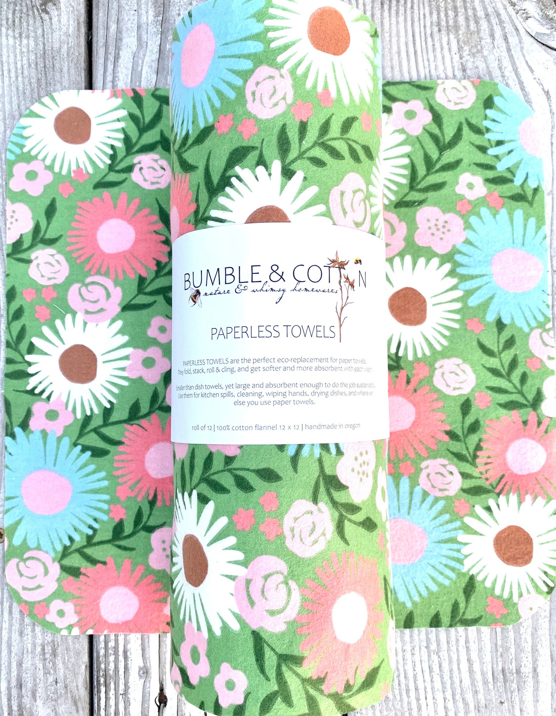 Flowers•on•Green Paperless Towels || Unpaper Towels || Eco-alternative zero waste kitchen goods 12x12 Sheets